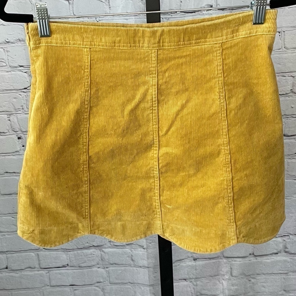 Altar’d State Mustard Yellow Ribbed Corduroy Scalloped Edge Mini Skirt Medium - Picture 2 of 4